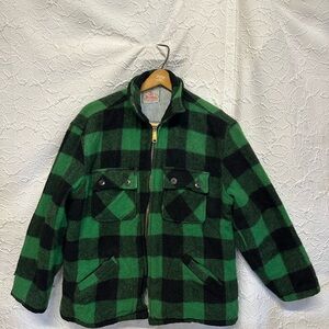 Vtg 1950s 5 brothers wool buffalo plaid jacket talon zip green blk M Union Made
